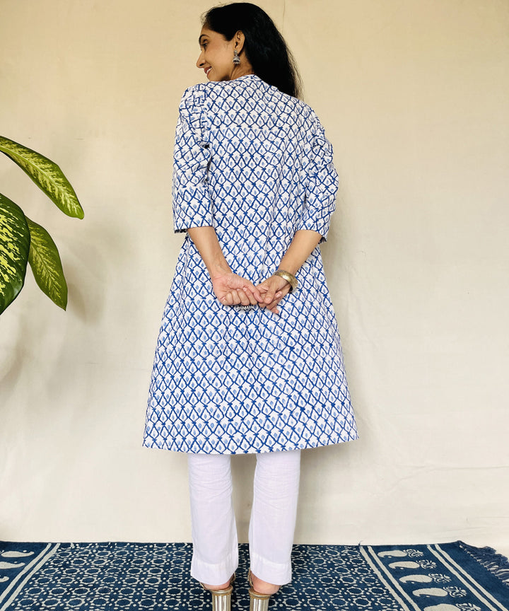 Blue dabu hand block printed cotton kurti