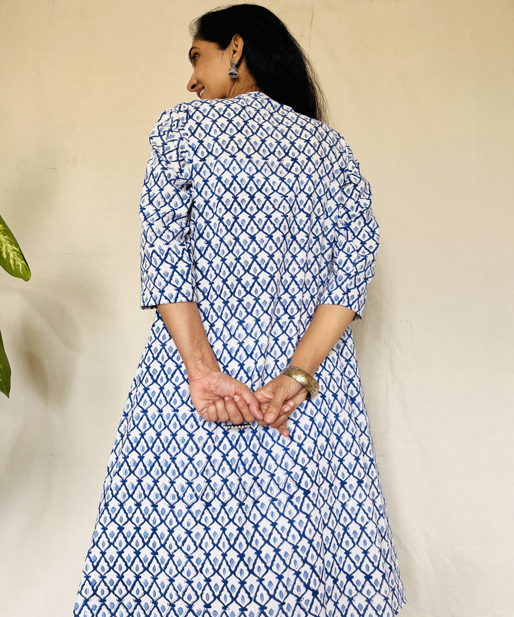 Blue dabu hand block printed cotton kurti