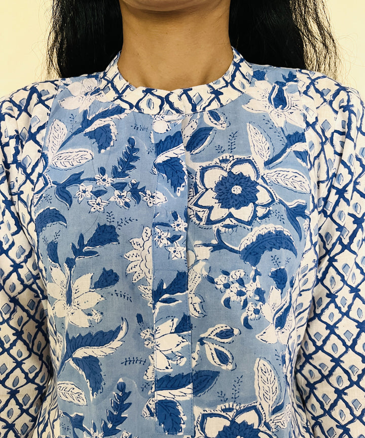 Blue dabu hand block printed cotton kurti