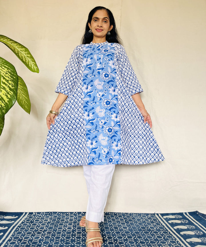 Blue dabu hand block printed cotton kurti