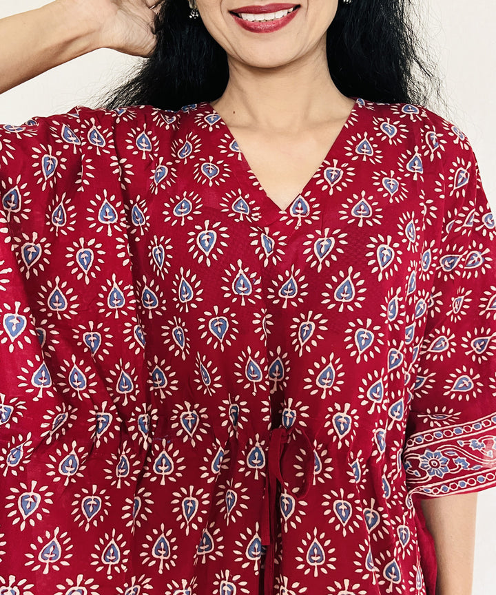 Red ajrakh hand block printed mul cotton kaftan