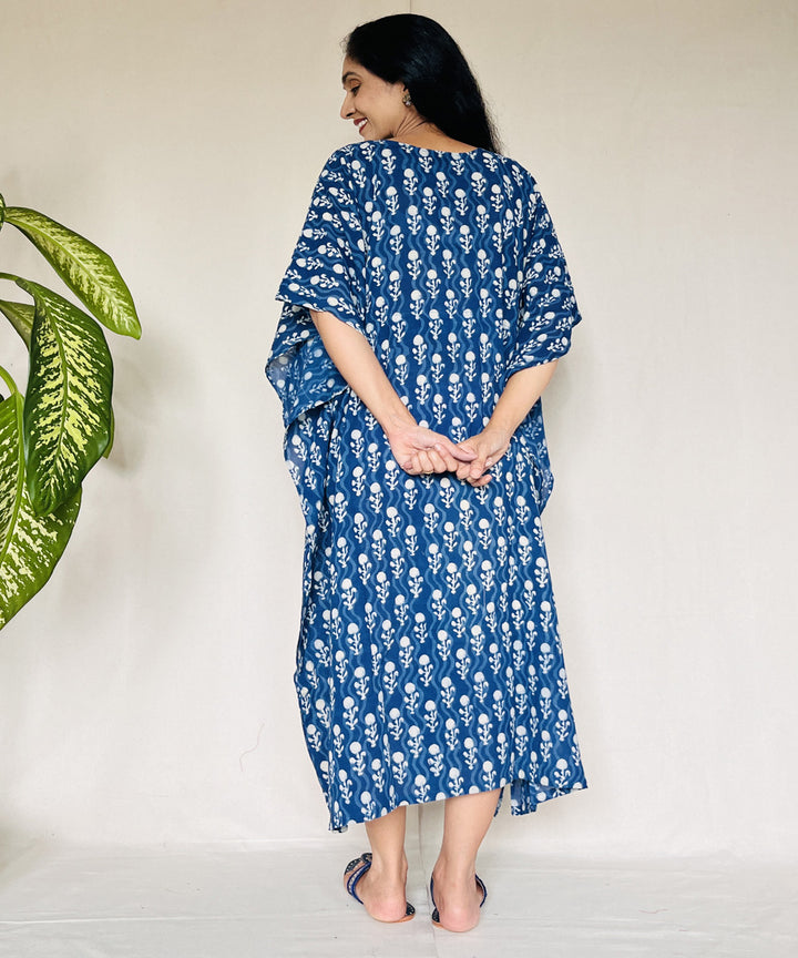 Indigo hand block printed mul cotton kaftan