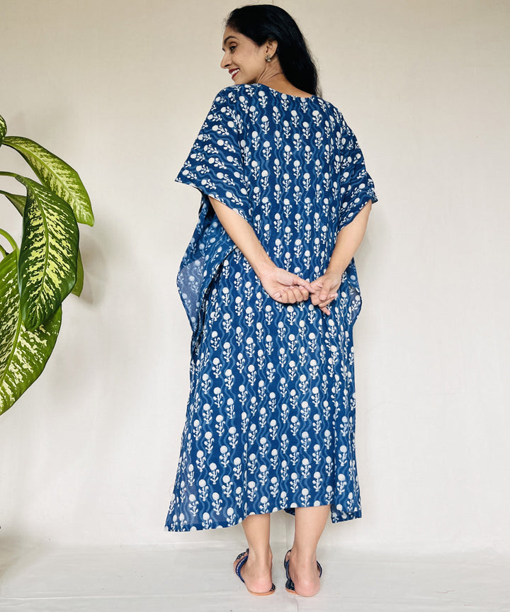 Indigo hand block printed mul cotton kaftan