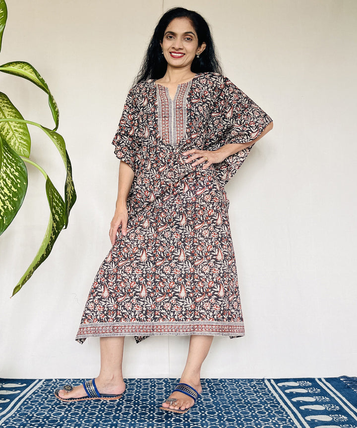 Multicolor kalamkari hand block printed mul cotton kaftan