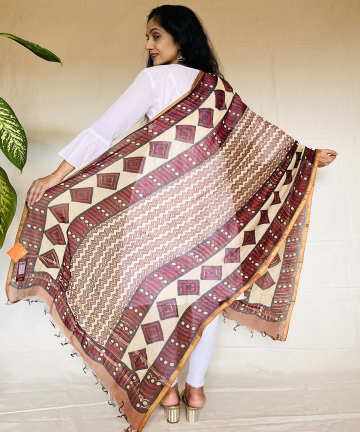 Multicolor hand block printed chanderi silk dupatta