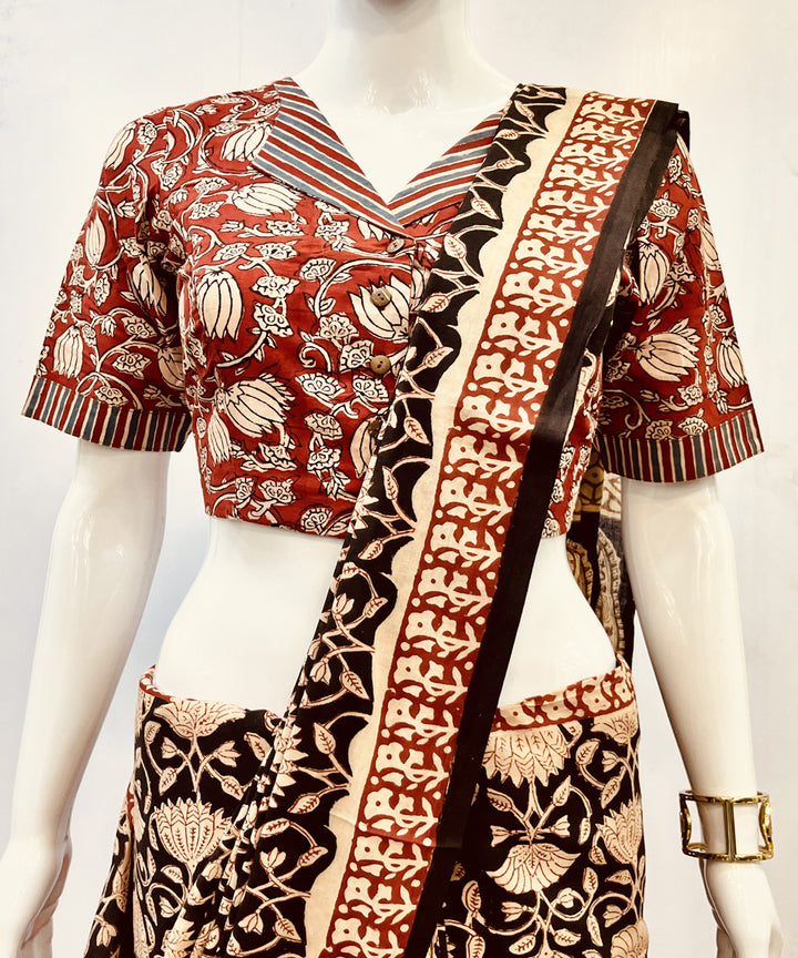 Red kalamkari cotton handblock printed blouse