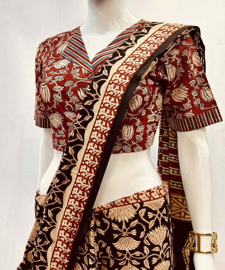 Red kalamkari cotton handblock printed blouse