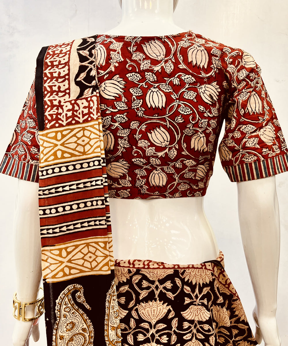 Red kalamkari cotton handblock printed blouse