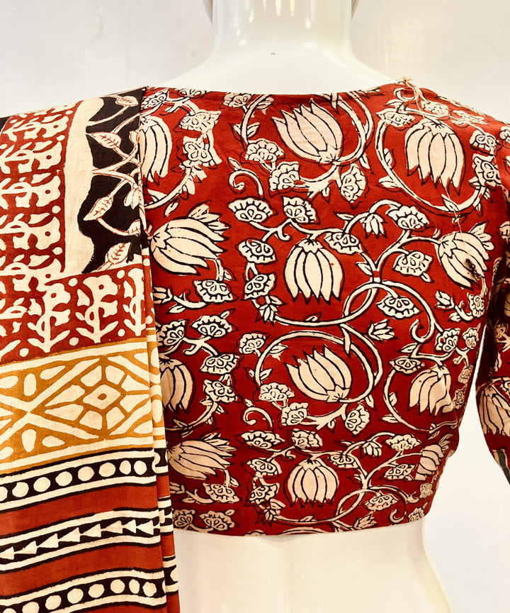 Red kalamkari cotton handblock printed blouse