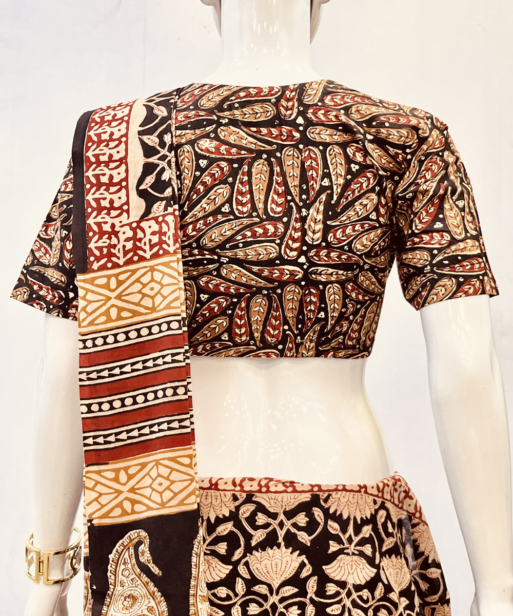 Red black kalamkari cotton handblock printed blouse