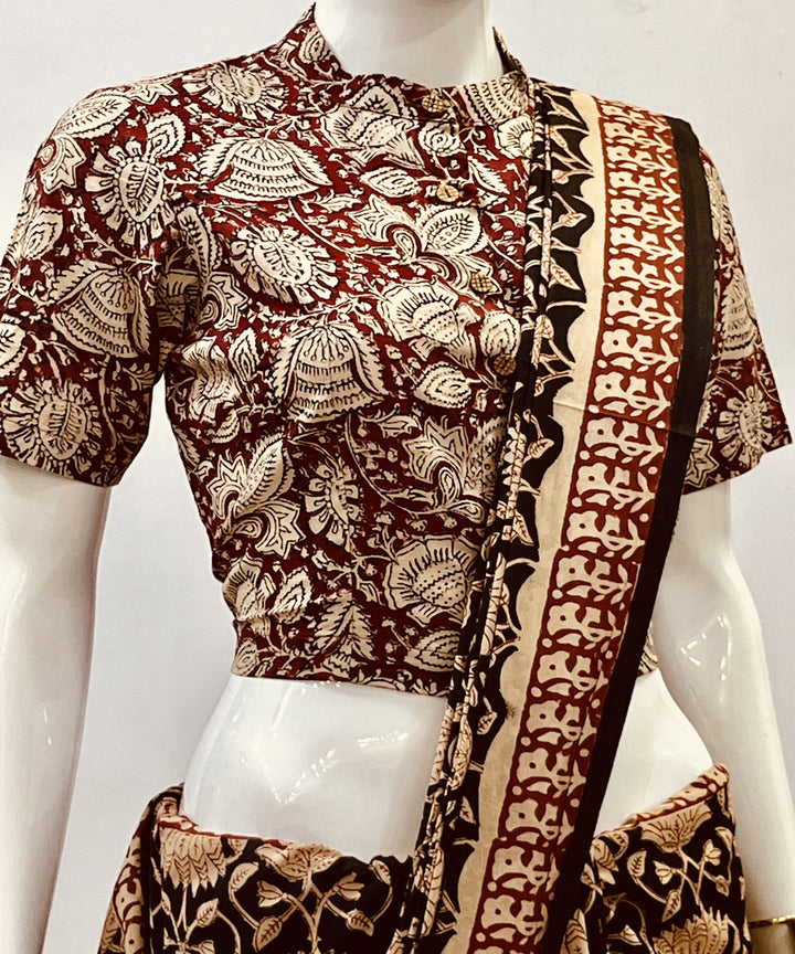 Red beige kalamkari handblock printed blouse