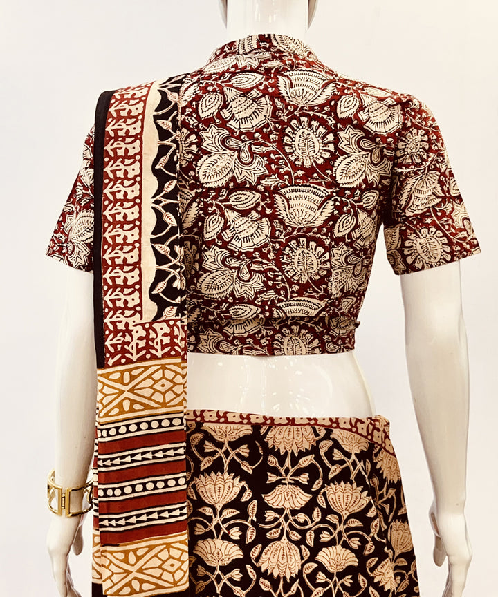 Red beige kalamkari handblock printed blouse