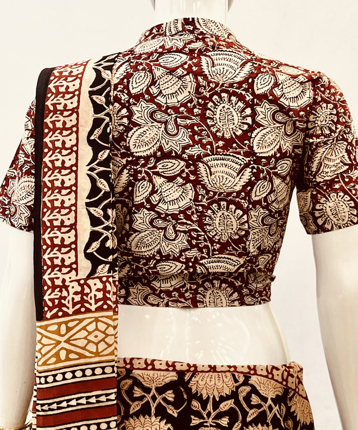 Red beige kalamkari handblock printed blouse