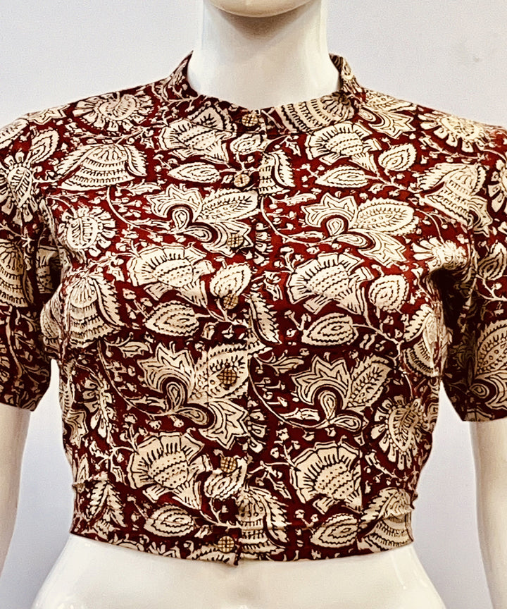 Red beige kalamkari handblock printed blouse