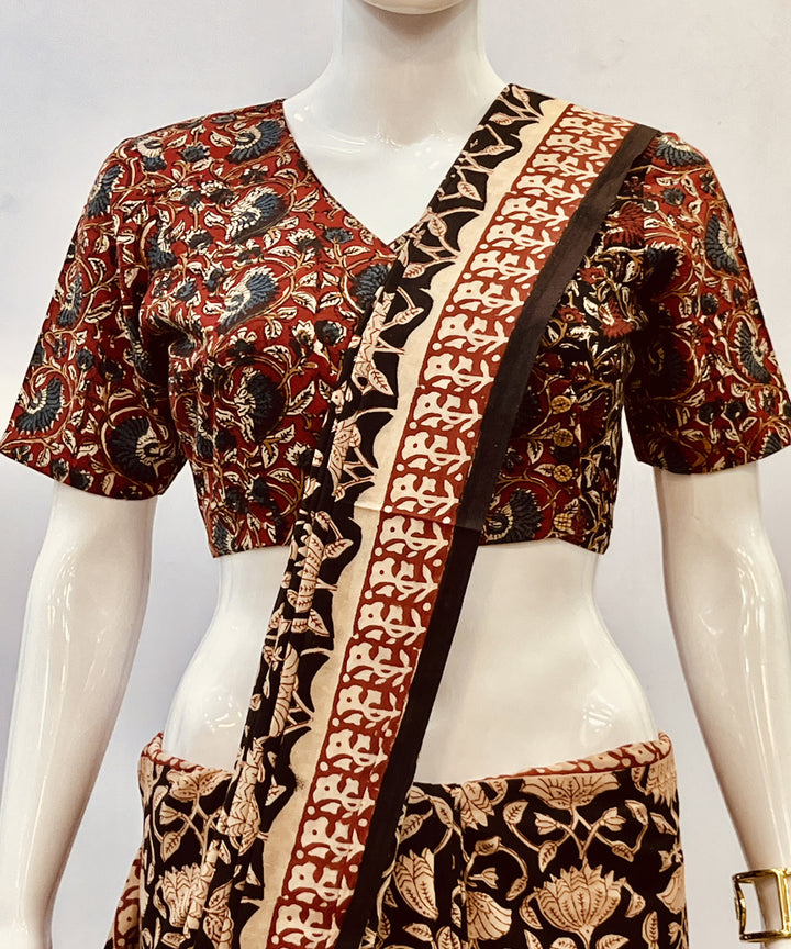 Maroon black kalamkari handblock printed cotton blouse