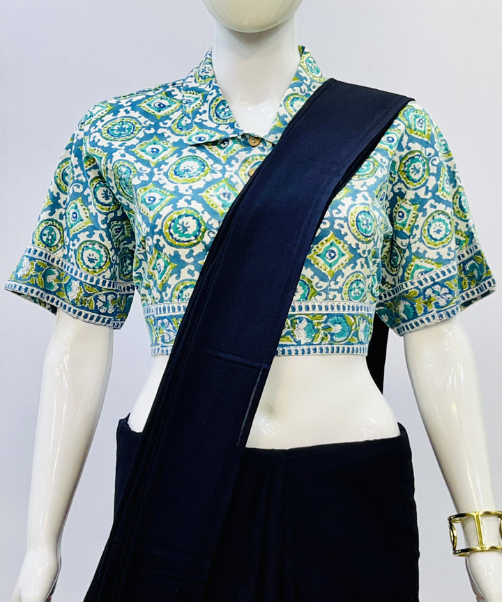 Light blue handblock printed cotton blouse