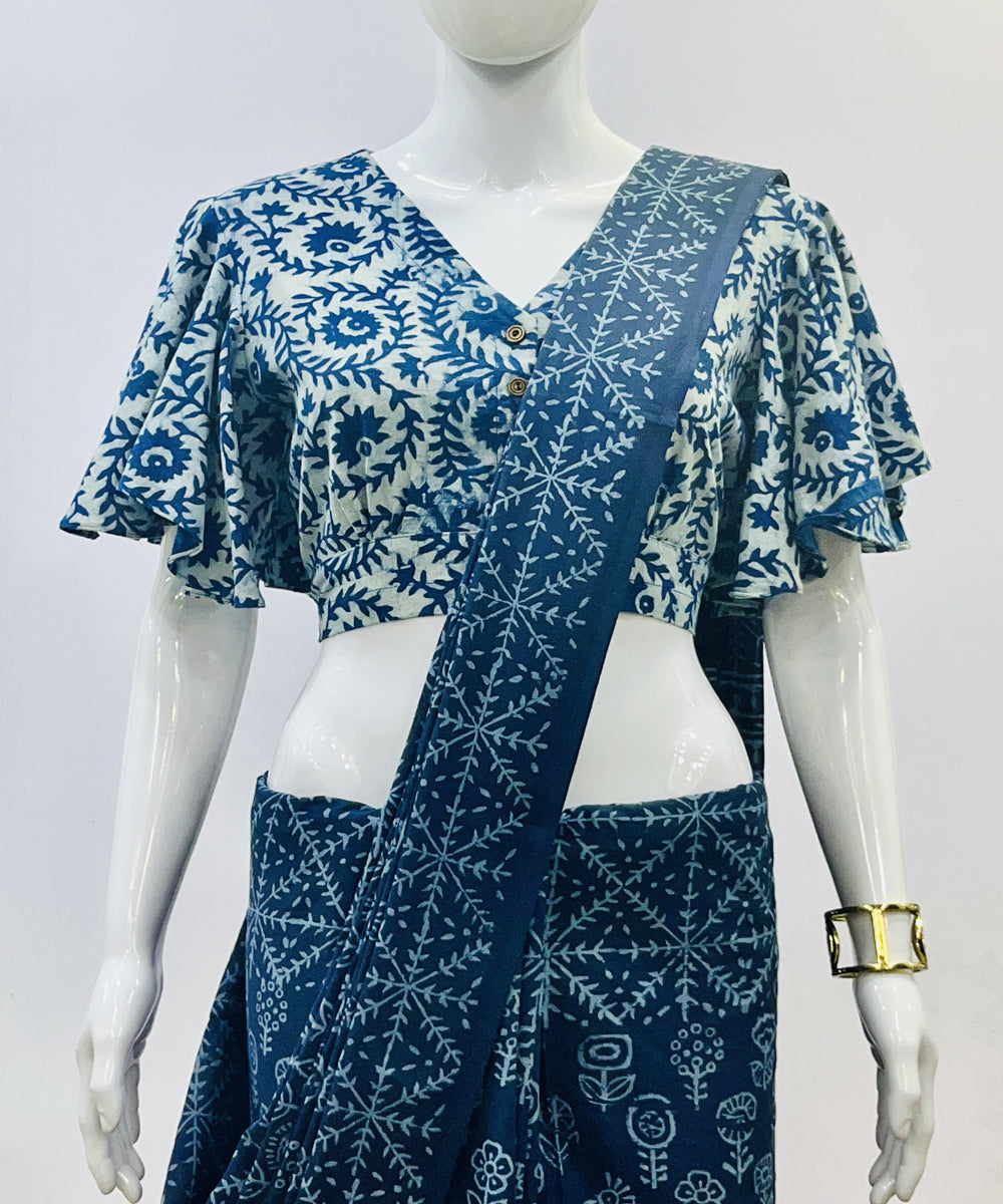 Indigo dyed cotton handspun handwoven blouse