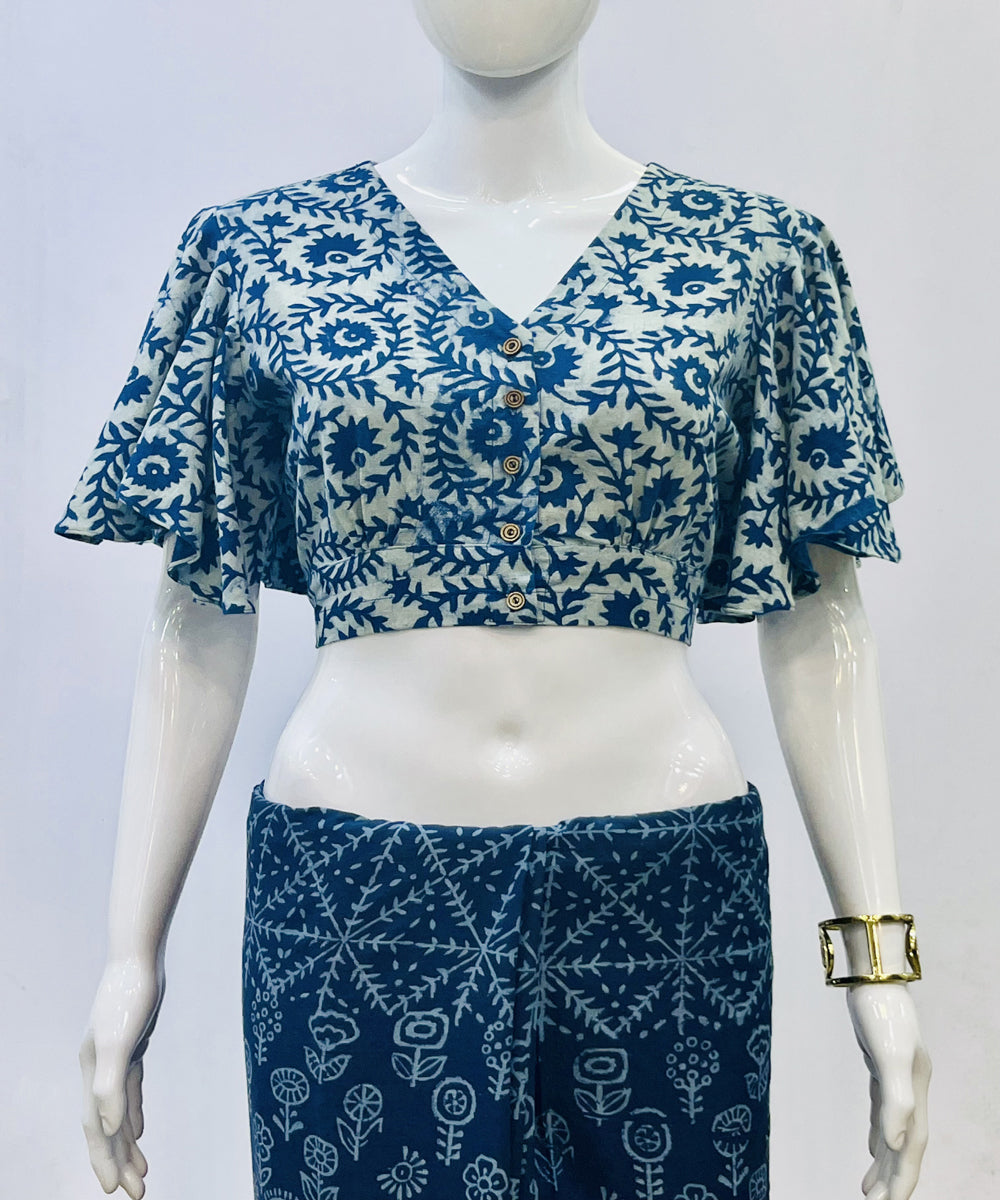 Indigo dyed cotton handspun handwoven blouse