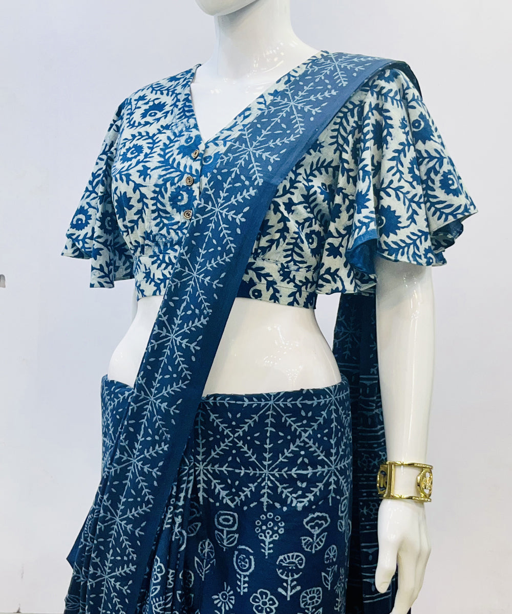 Indigo dyed cotton handspun handwoven blouse