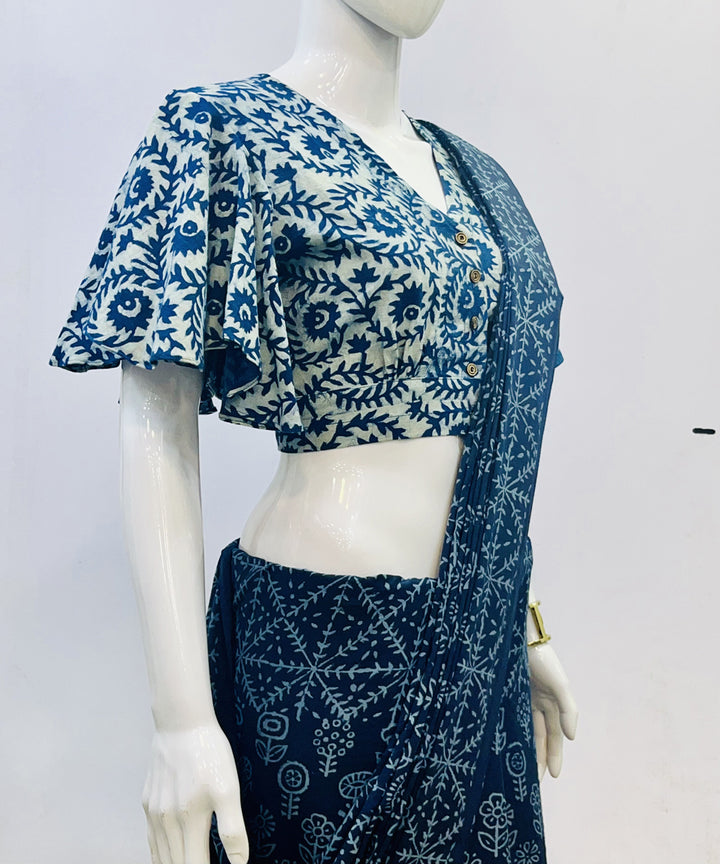 Indigo dyed cotton handspun handwoven blouse