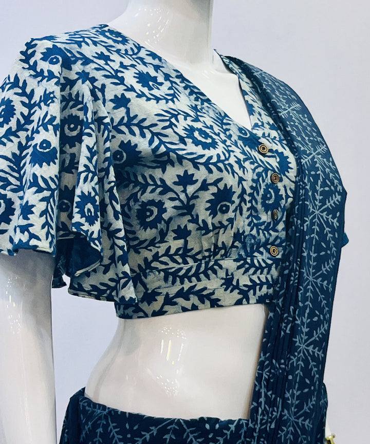 Indigo dyed cotton handspun handwoven blouse