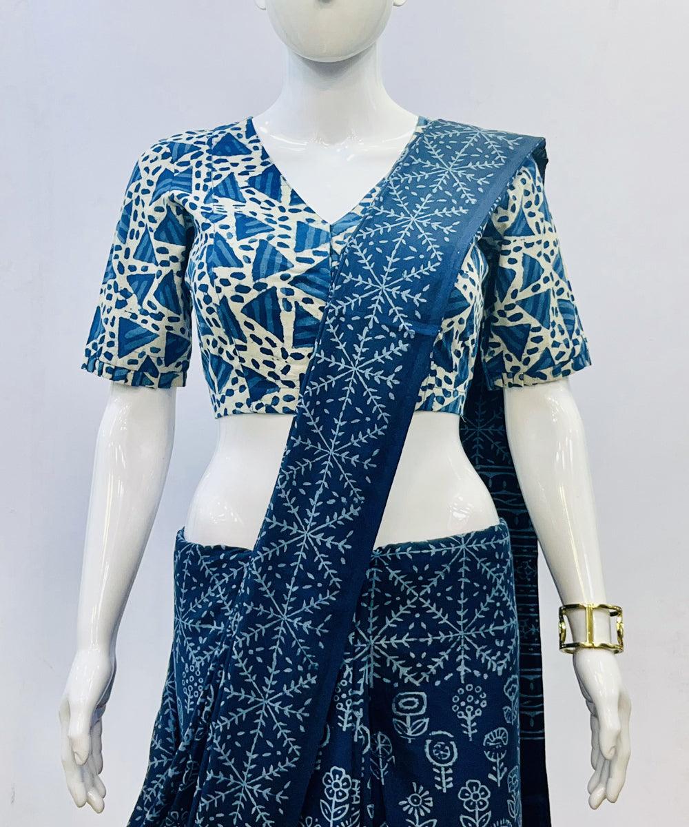 Indigo dyed handspun handwoven cotton padded blouse