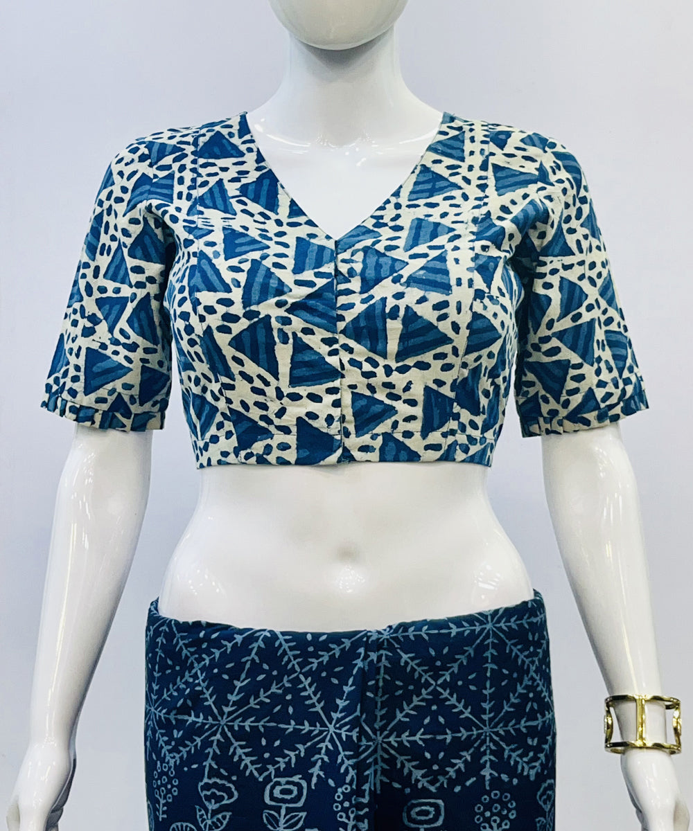 Indigo dyed handspun handwoven cotton padded blouse