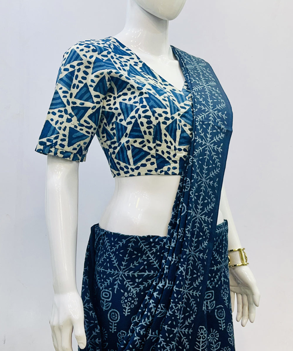 Indigo dyed handspun handwoven cotton padded blouse