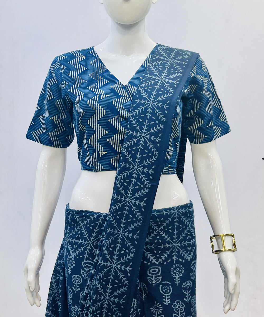 Indigo dyed handspun handwoven cotton blouse