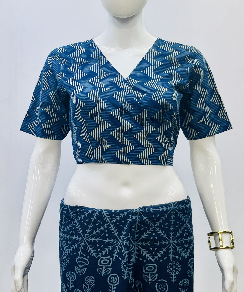 Indigo dyed handspun handwoven cotton blouse