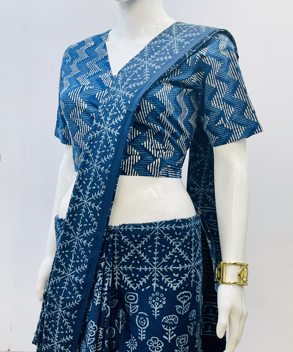 Indigo dyed handspun handwoven cotton blouse