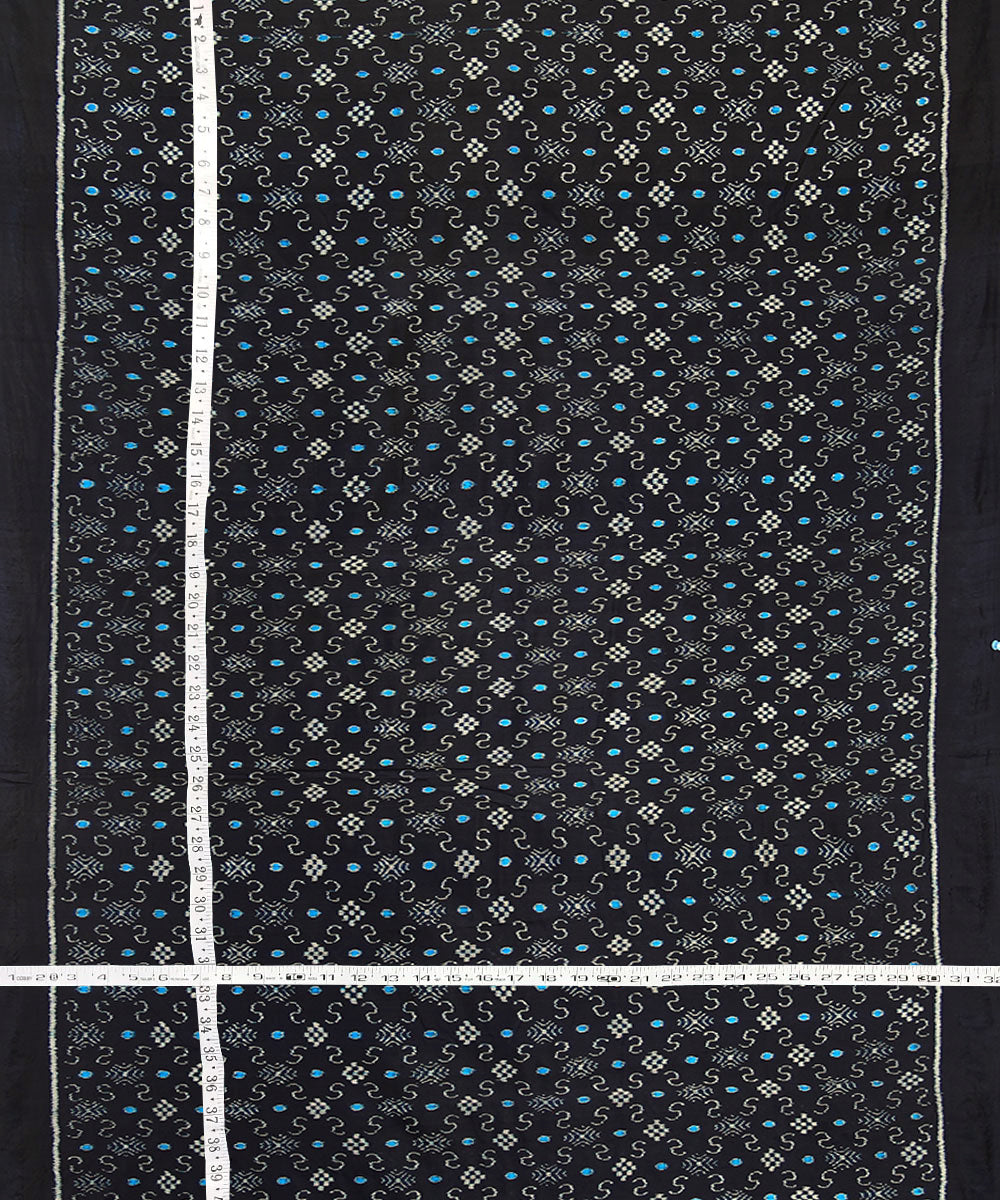 Black cyan handwoven silk sambalpuri fabric