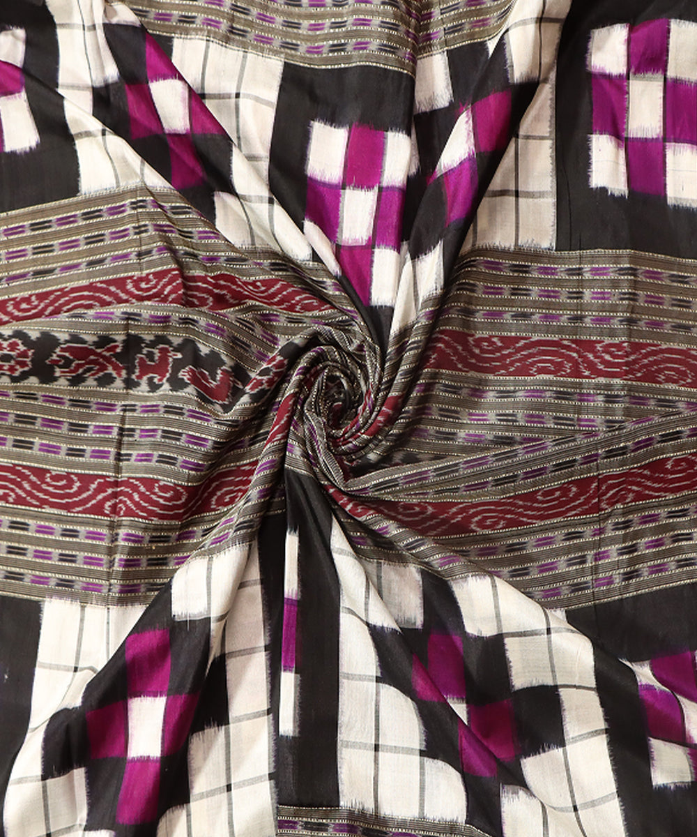 Black violet white handwoven silk sambalpuri fabric