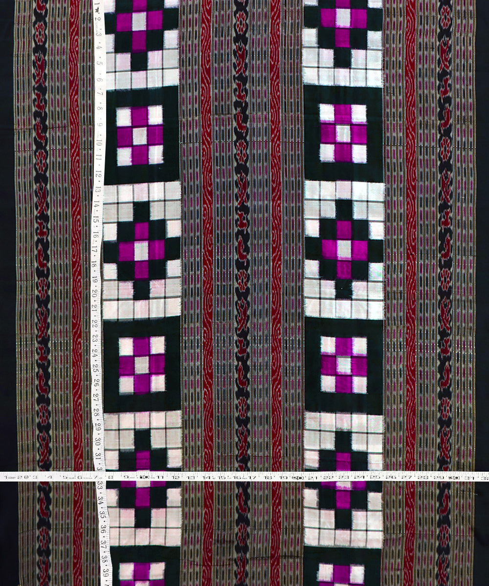 Black violet white handwoven silk sambalpuri fabric