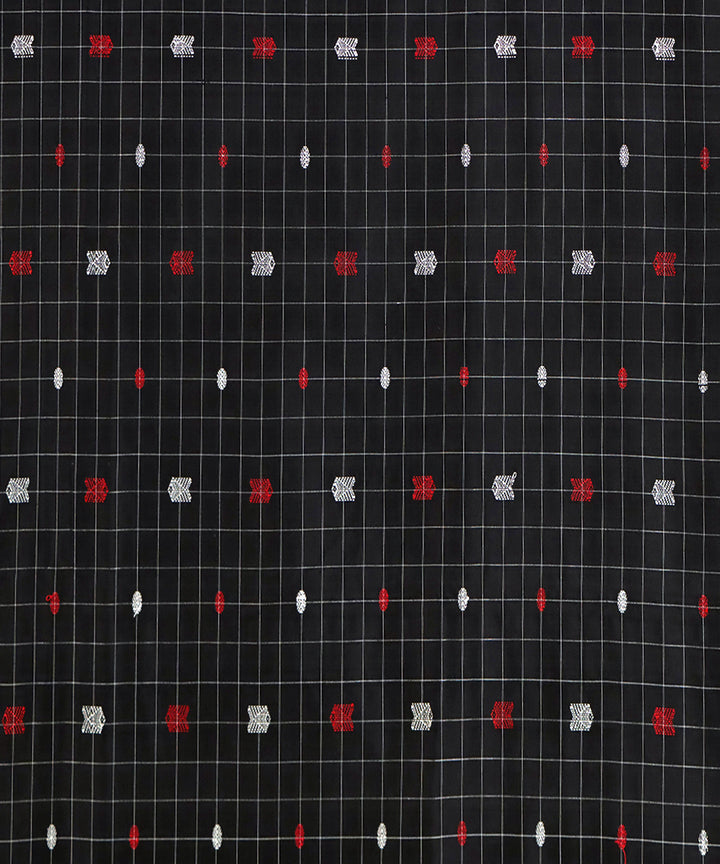 Black checked handwoven silk bomkai fabric
