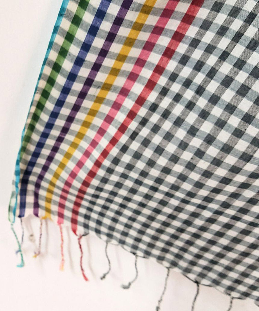 Black white check handwoven cotton stole