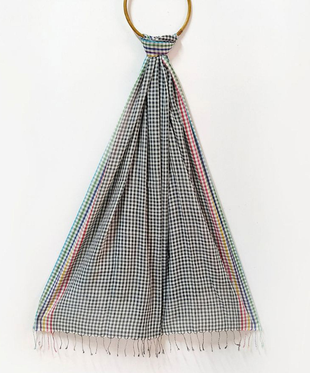 Black white check handwoven cotton stole