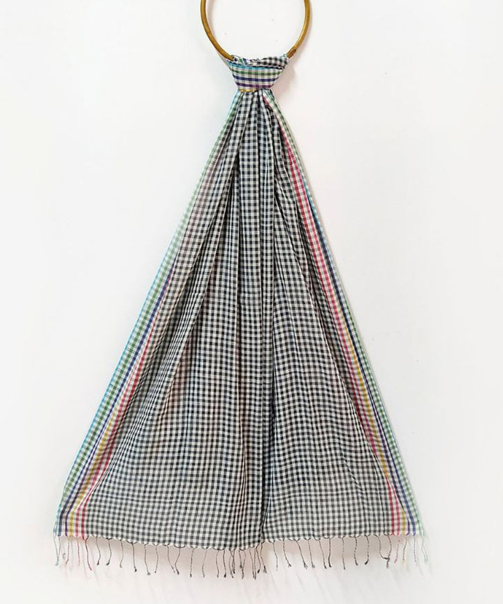 Black white check handwoven cotton stole