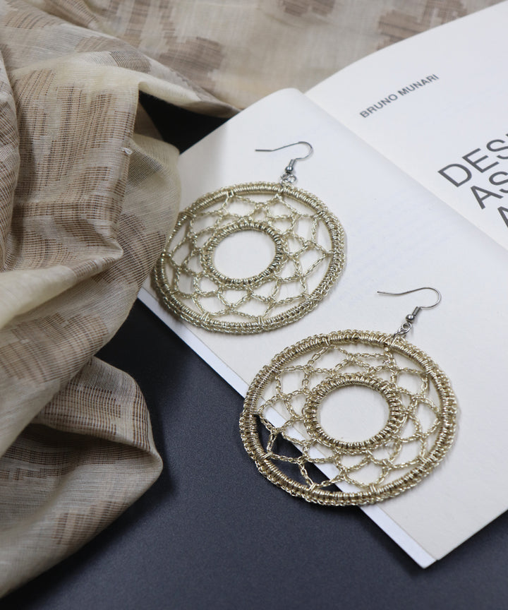 Handmade golden round crochet earring