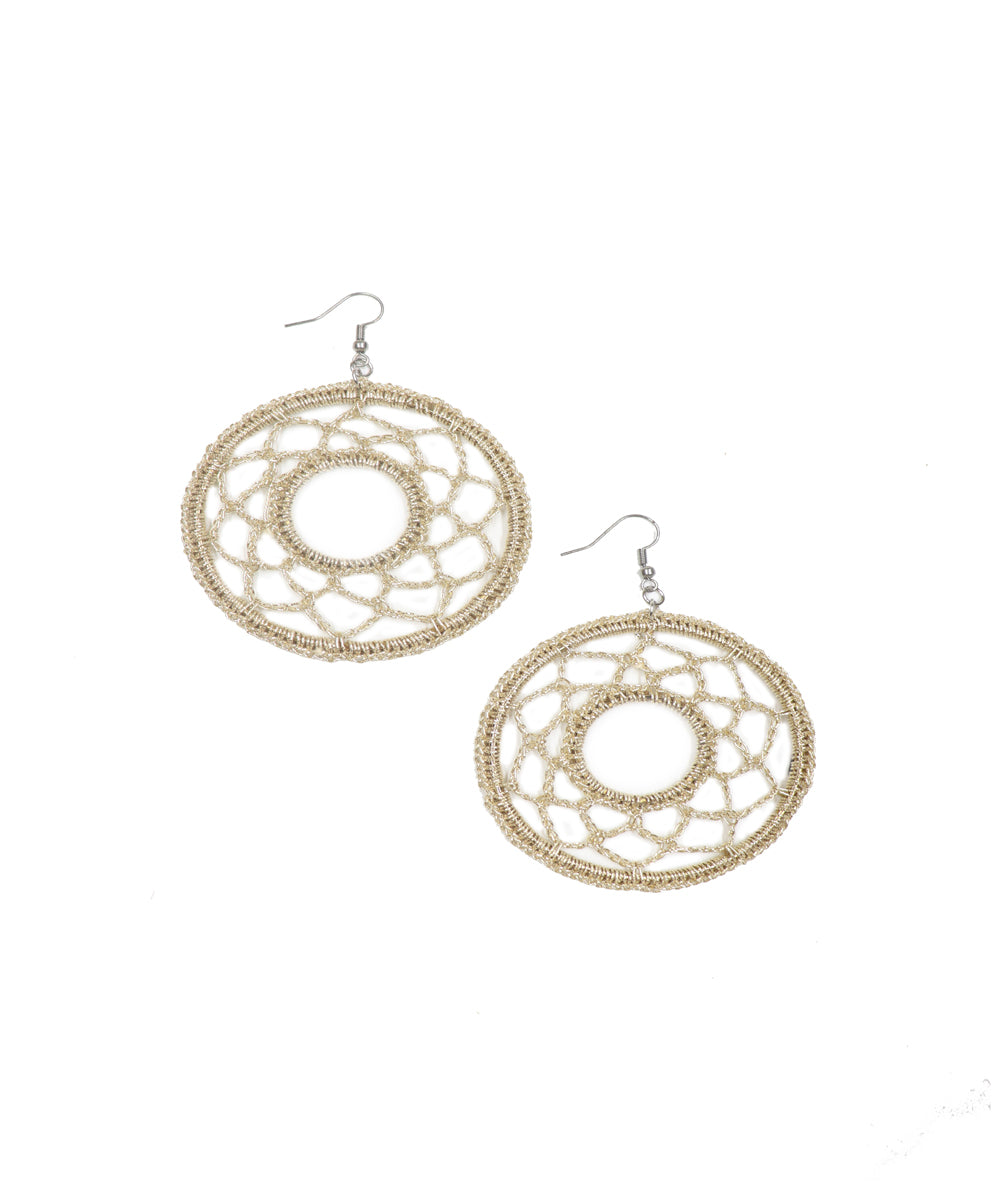 Handmade golden round crochet earring