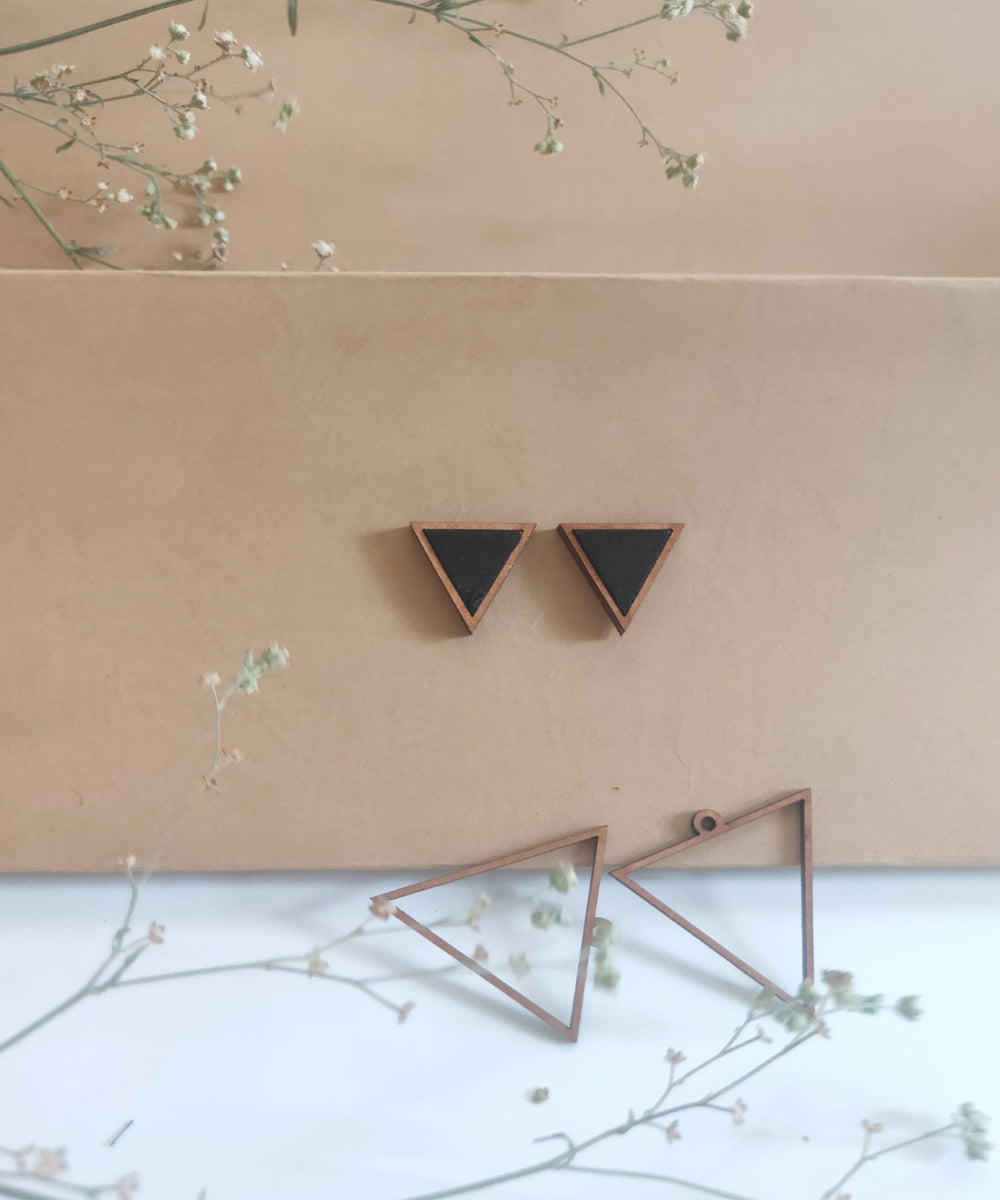 Black two look in one upcycled fabric and repurposed wood earring