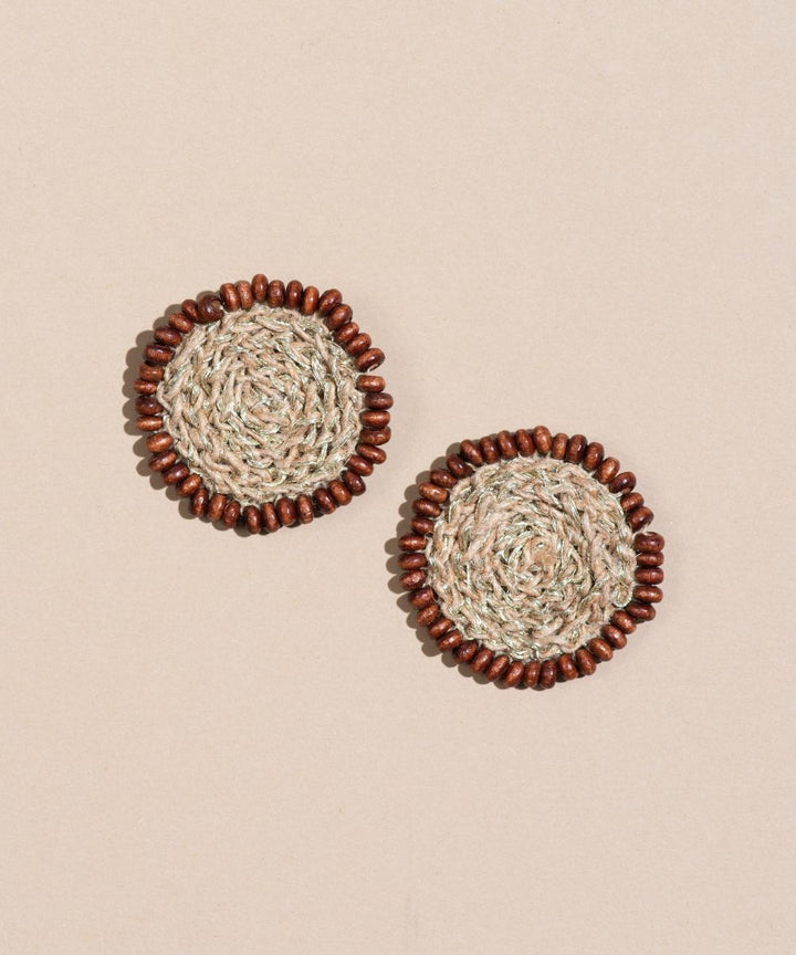 Multicolor handmade jute and wooden beads crochet studs