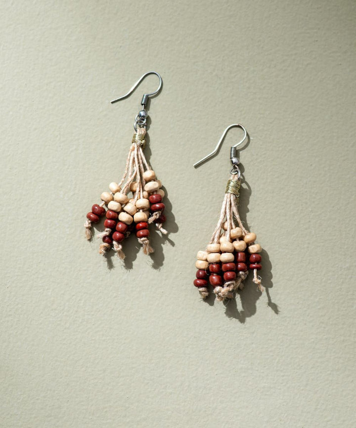 Multicolor eco chic jute and wooden beads tassel earrings
