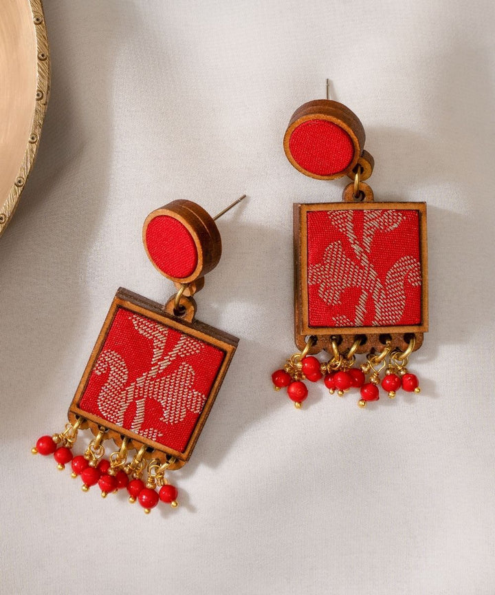 Red festive fabric and repurposed wood square danglers
