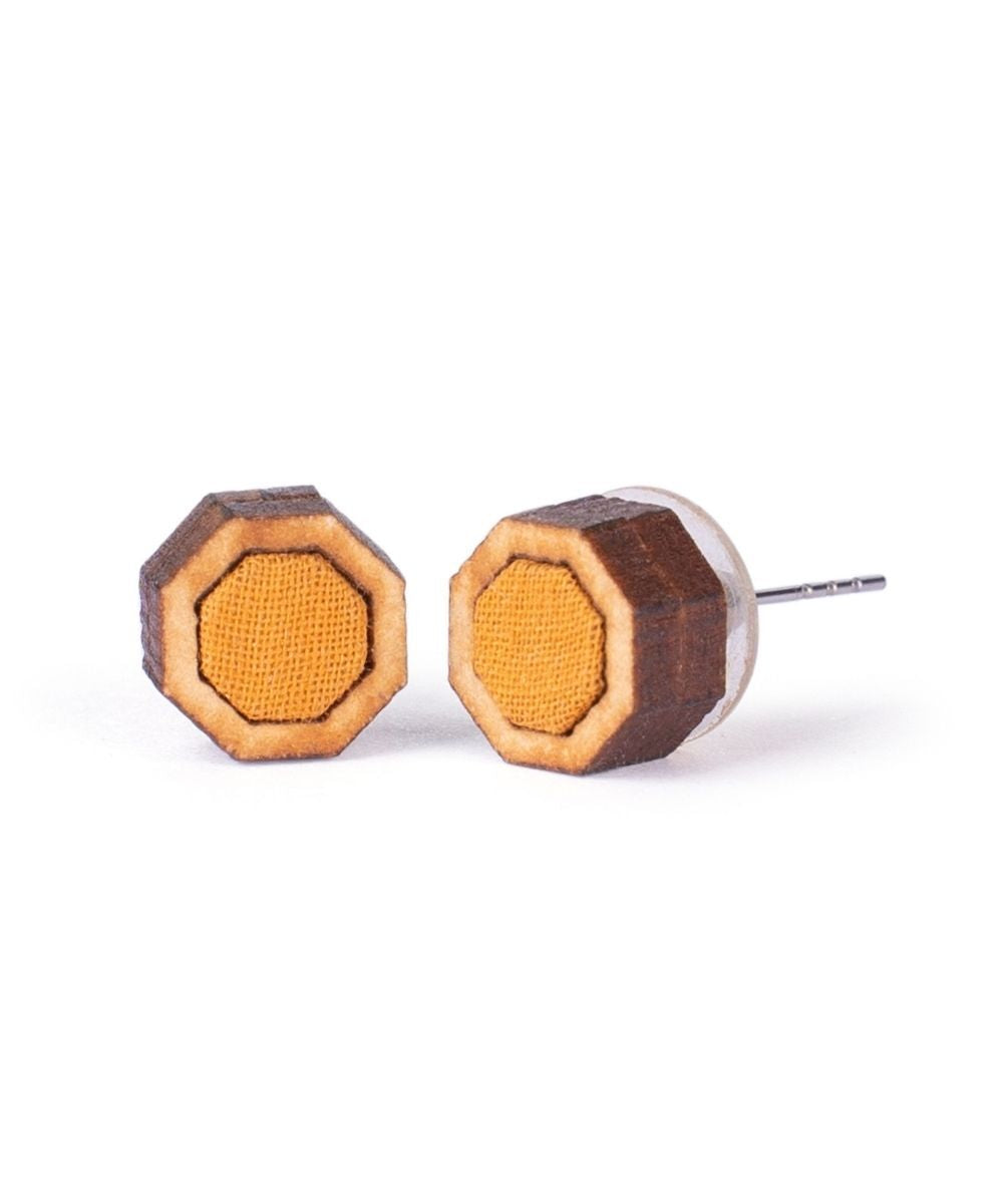 Mustard hexagon repurposed fabric and wood studs