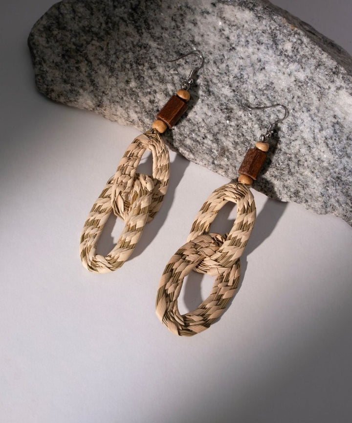 Beige sabai grass handweaving loop  earrings