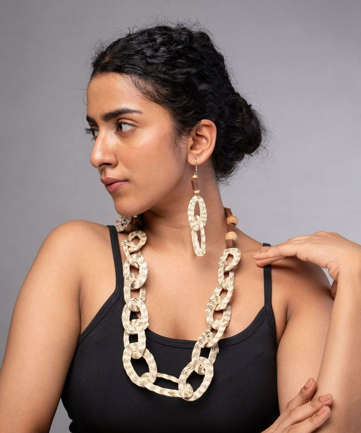 Beige sabai grass handweaving loop  earrings