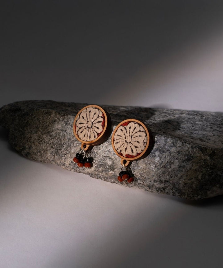 Multicolor floral kalamkari repurposed fabric and wood round studs