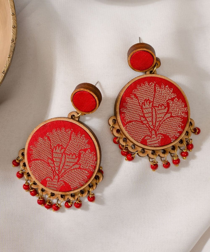 Red festive fabric and repurposed wood round danglers