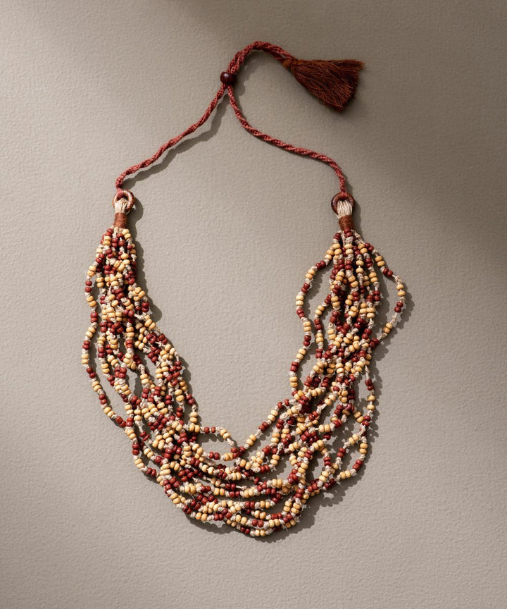 Handmade multilayer adjustable jute wooden beads glass beads necklace